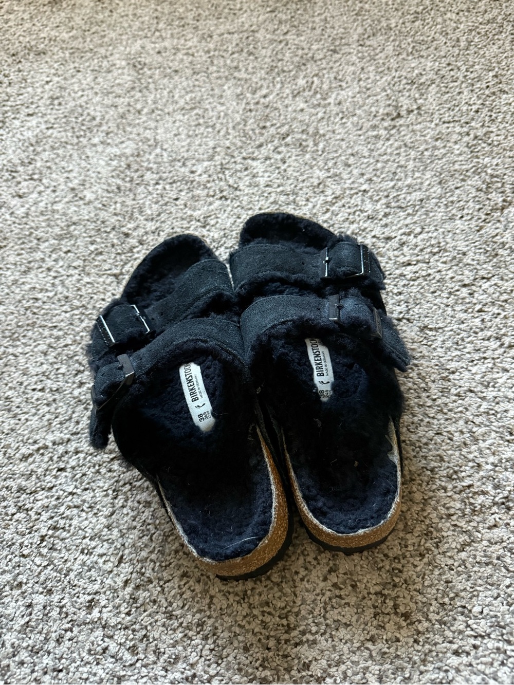 Birkenstock Black Fuzzy Double Strap Sandals - Picture 4 of 5